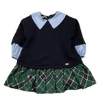 LE BEBE' abito manica lunga con finta camicia e gonna scozzese Blu per Neonata LBG6115 BLU LE BEBE' 