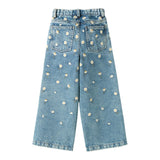 Il Gufo Jeans Tinta Unita Modello Palazzo con Ricami per Bambina P25PL453J0052X AZZURRO IL GUFO 