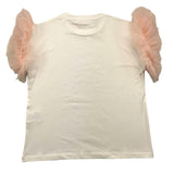 Vicolo Solid Color Crew Neck T-Shirt With Tulle Sleeves Cream/Pink For Girls