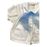 M+E' Solid Color Half Sleeve Shirt with White Tulle Bow for Baby Girls