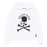 PHILIPPE PLEIN felpa chiusa con cappuccio tinta unita con stampa brillantinata Bianco per Bambino BJB0474 BIANCO PHILIPPE PLEIN 