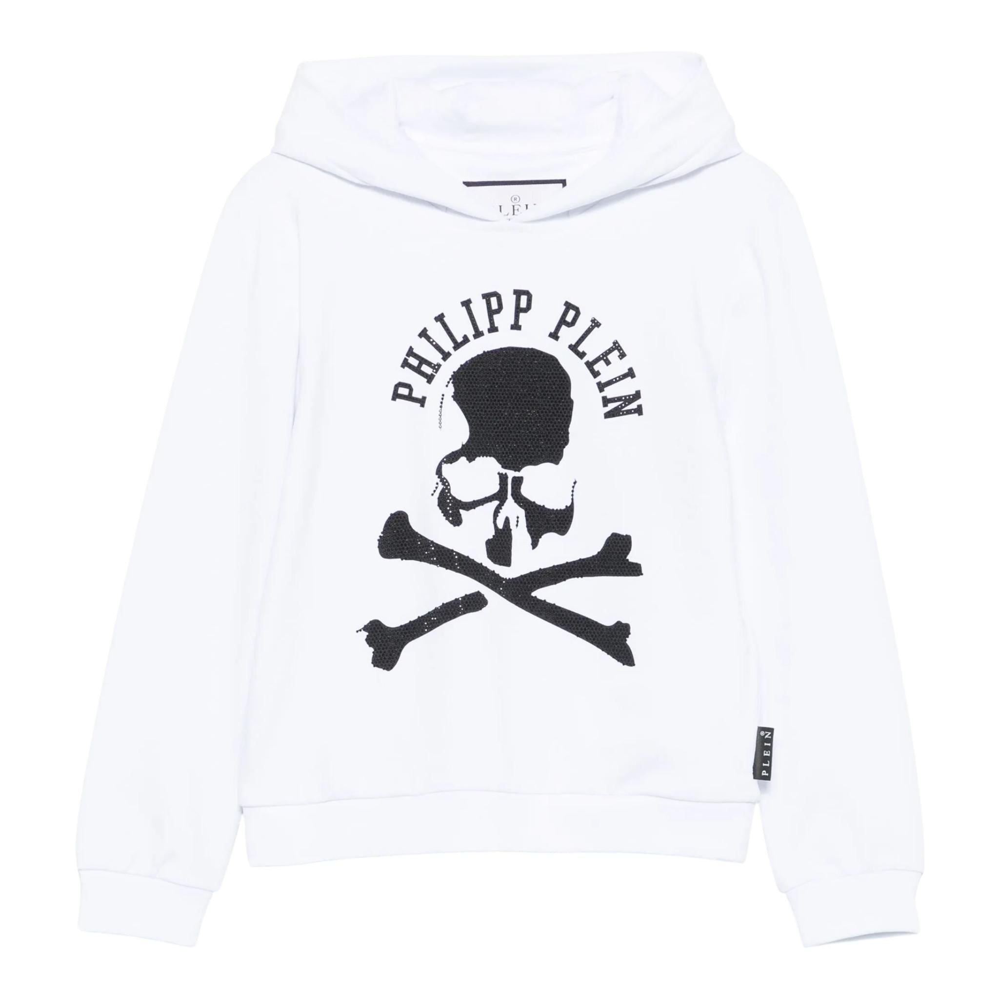 PHILIPPE PLEIN felpa chiusa con cappuccio tinta unita con stampa brillantinata Bianco per Bambino BJB0474 BIANCO PHILIPPE PLEIN 