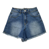 Cecyle Solid Color Denim Shorts With Adjustable Waistband Blue For Girls