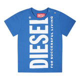 Diesel T-Shirt Crew Neck Solid Color With Blue Logo Print For Baby