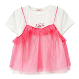 Liu Jo Solid Color Crew Neck T-Shirt With Contrasting Tulle White For Girls