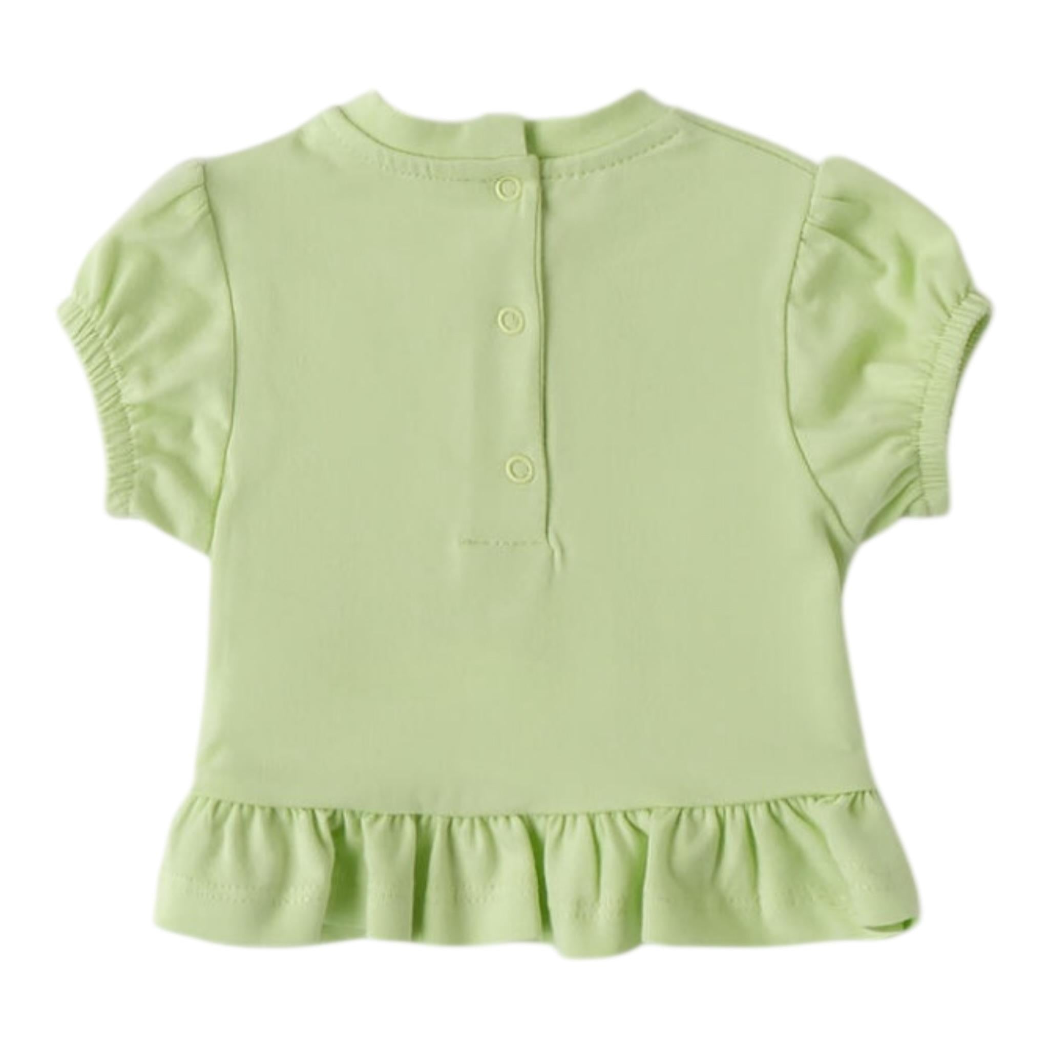 Mini Banda T-Shirt Girocollo Tinta Unita con Stampa per Neonata 3B726 VERDE MINI BANDA 