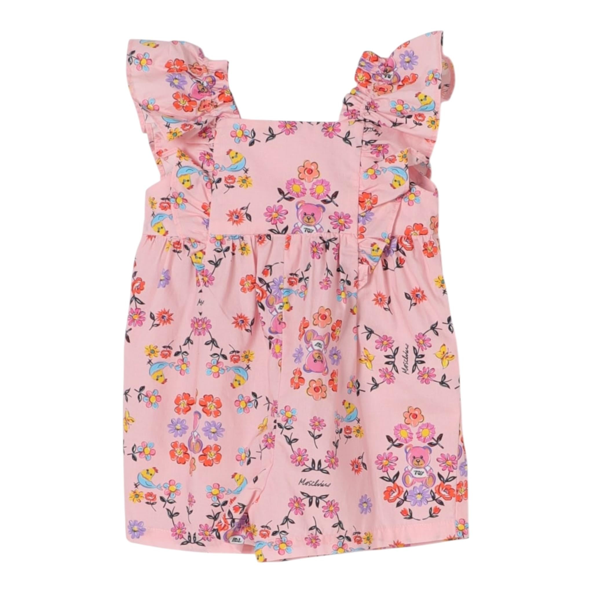 Moschino Pagliaccetto Giromanica Tinta Unita Fantasia Floreale per Neonata MDT019 ROSA MOSCHINO 