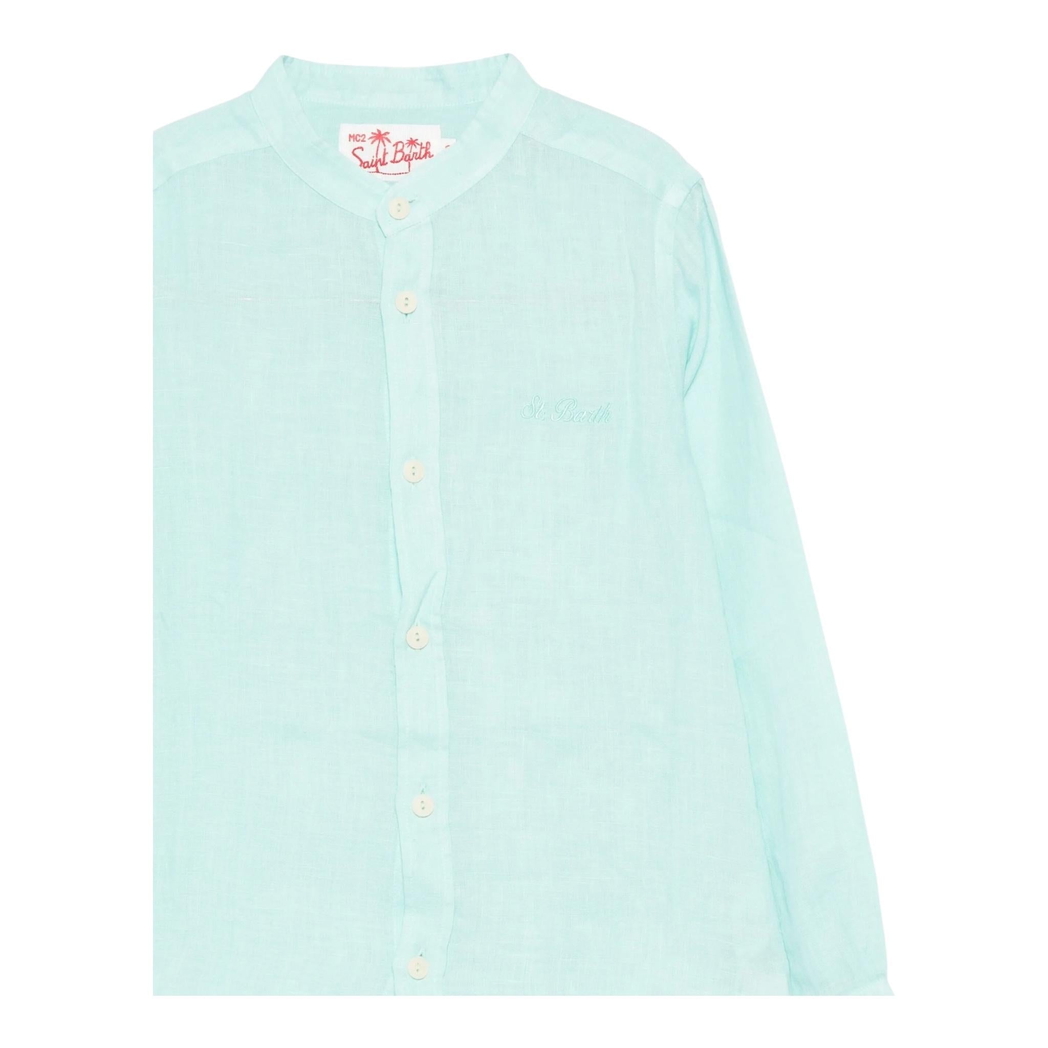 Saint Barth Camicia Tinta Unita con Collo Coreano per Bambino PAT0001 AZZURRO SAINT BARTH 