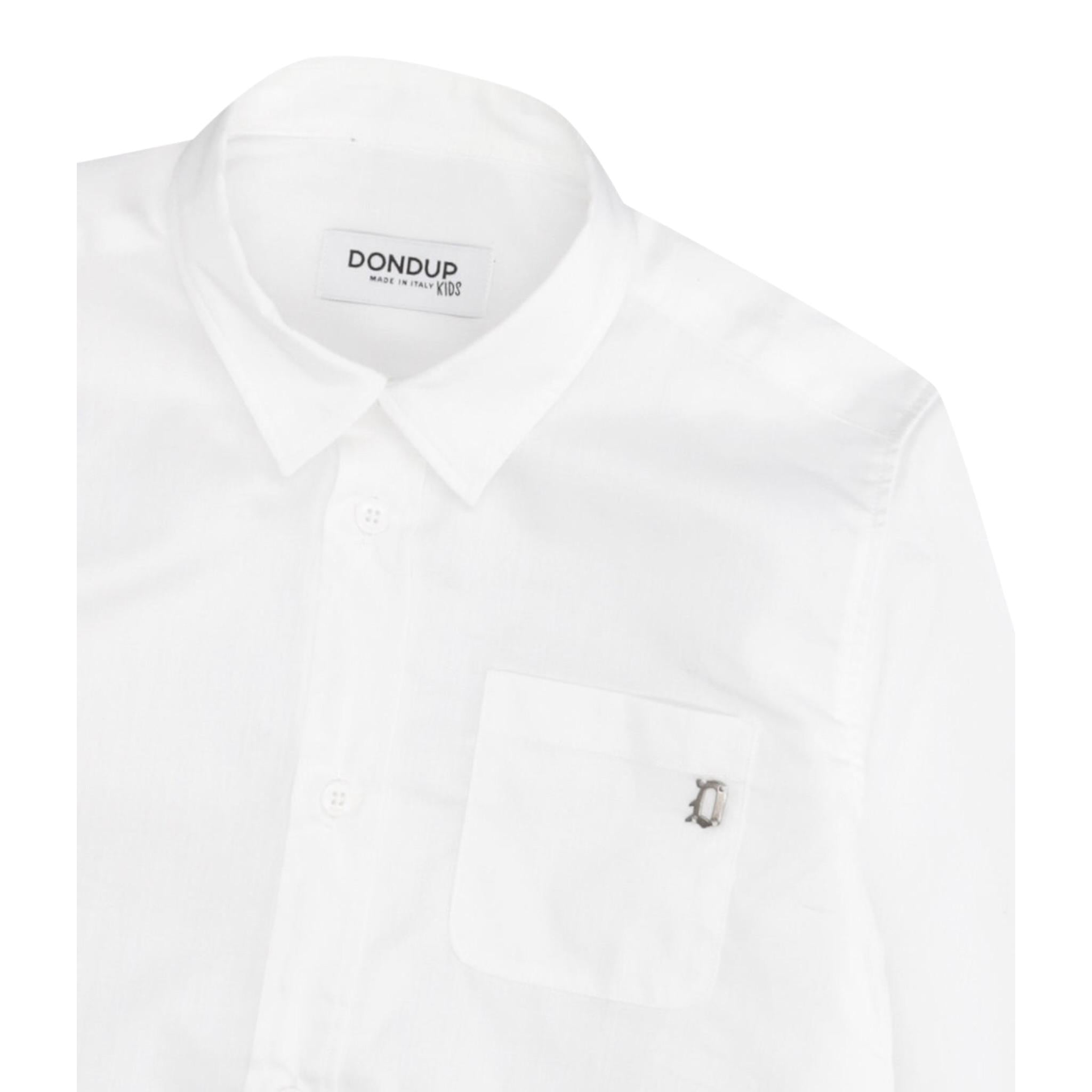 Dondup Camicia Manica Lunga Tinta Unita con Logo per Bambino DMCA039 BIANCO DONDUP 