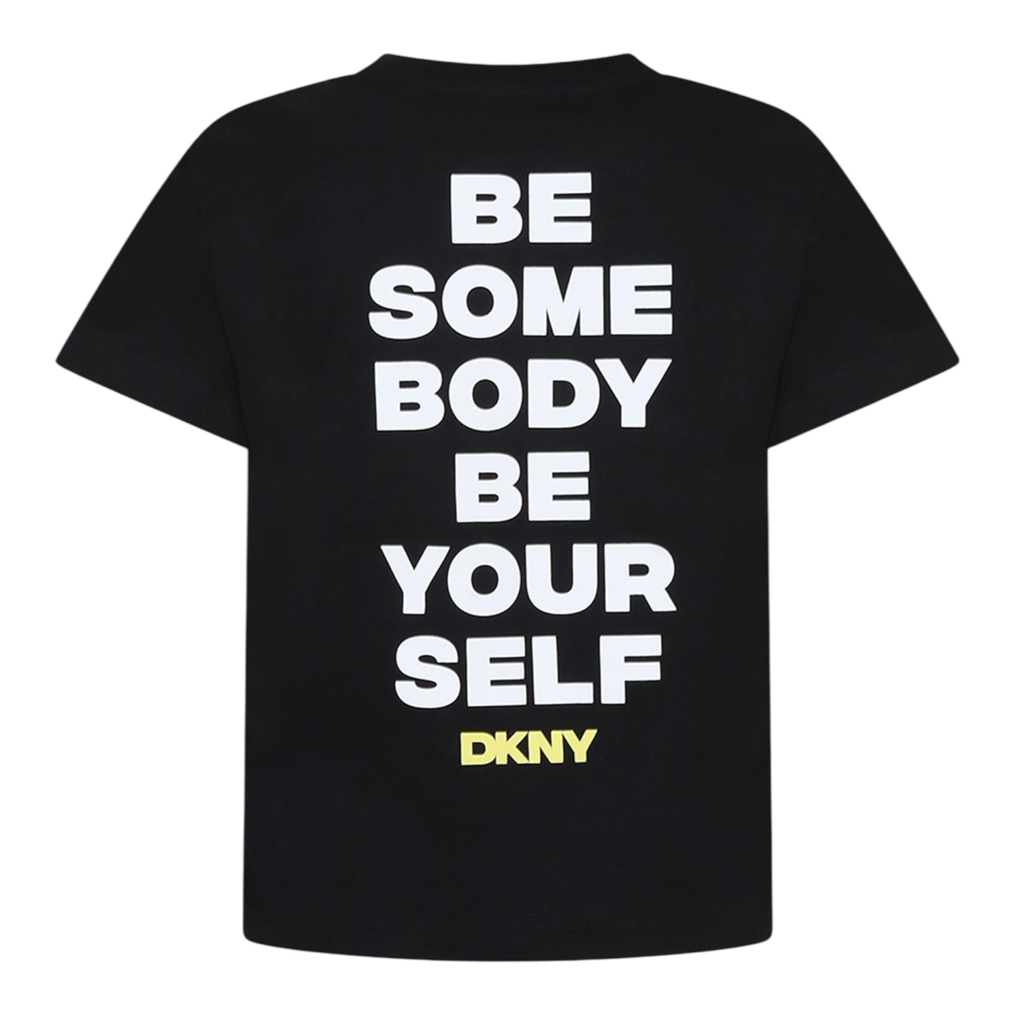 Dkny T-Shirt Girocollo Tinta Unita con Stampa per Bambino D62300 NERO DKNY 