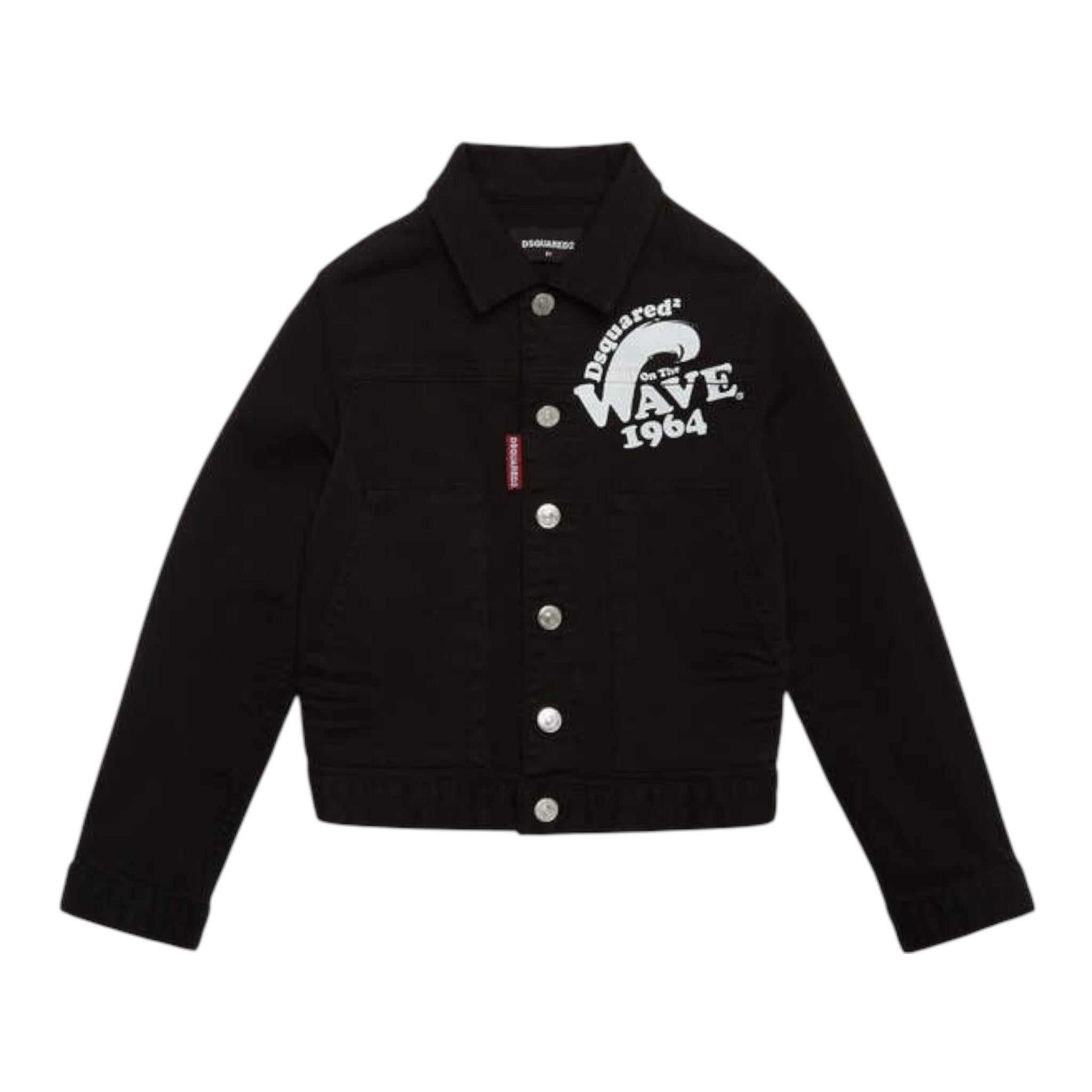 Dsquared2 Giacca In Denim Tinta Unita con Stampa per Bambino DQ2132X NERO DSQUARED2 