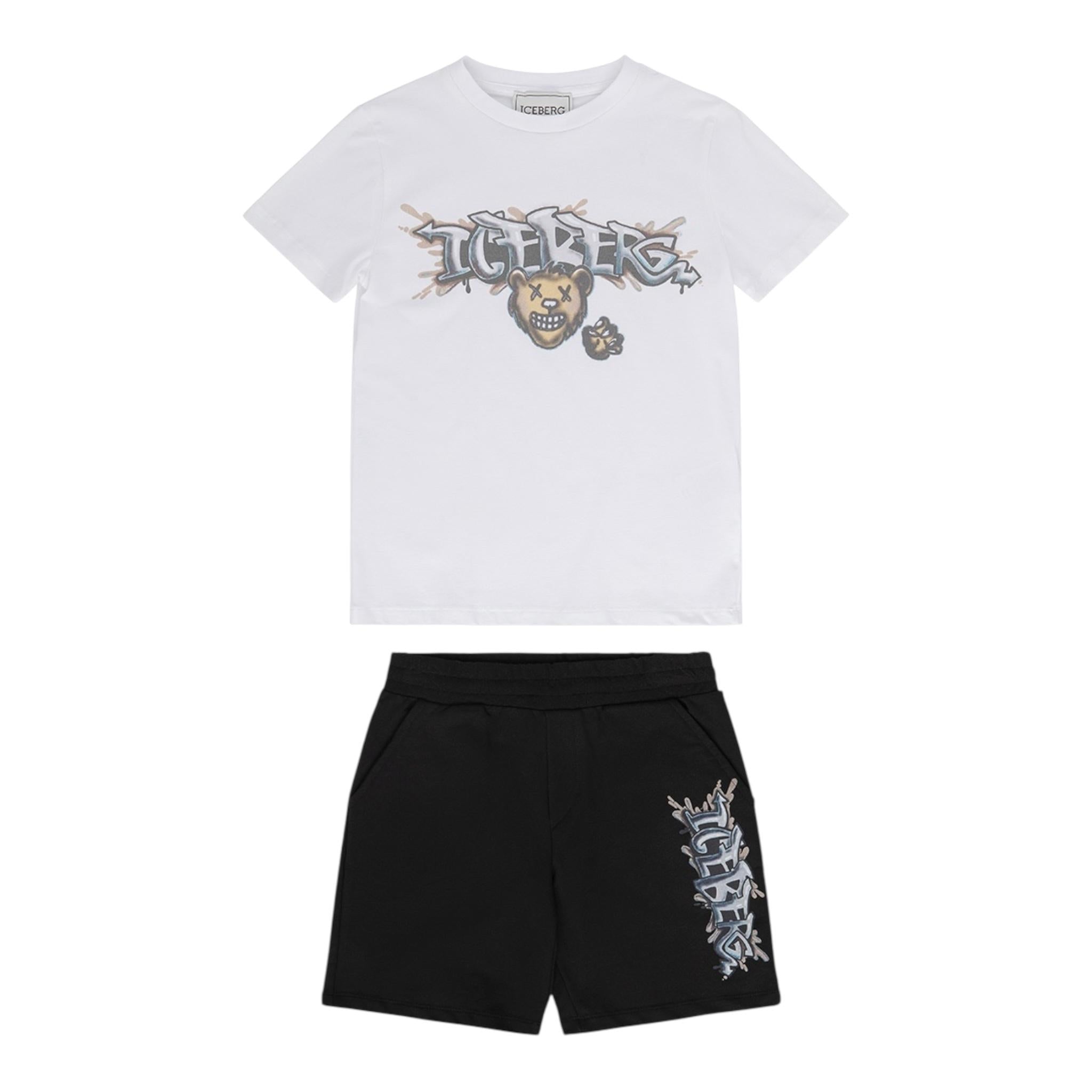 Iceberg Completo 2 Pezzi T-Shirt-Bermuda Bicolore per Bambino CMBICE5102J BIANCO/NERO ICEBERG 