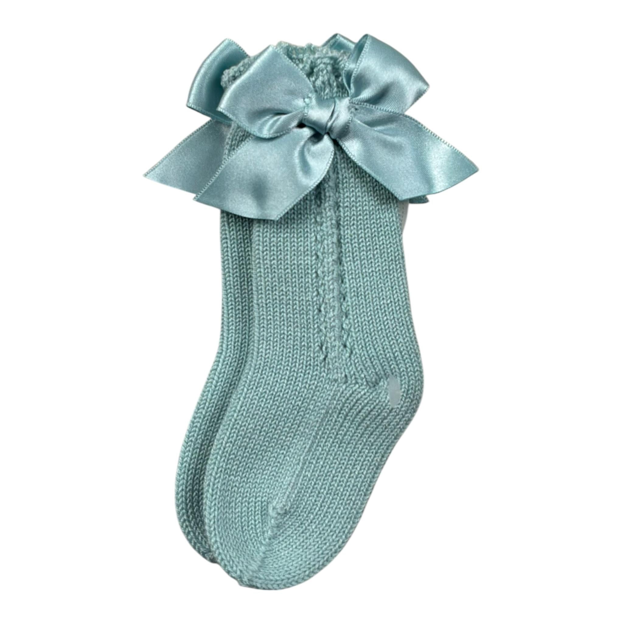 Juliana Calzini tinta unita con Fiocco Verde Acqua per Neonata J649 VERDE ACQUA JULIANA 