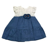 Barcellino Two-Tone Sleeveless Dress With White/Blue Applique For Baby Girl
