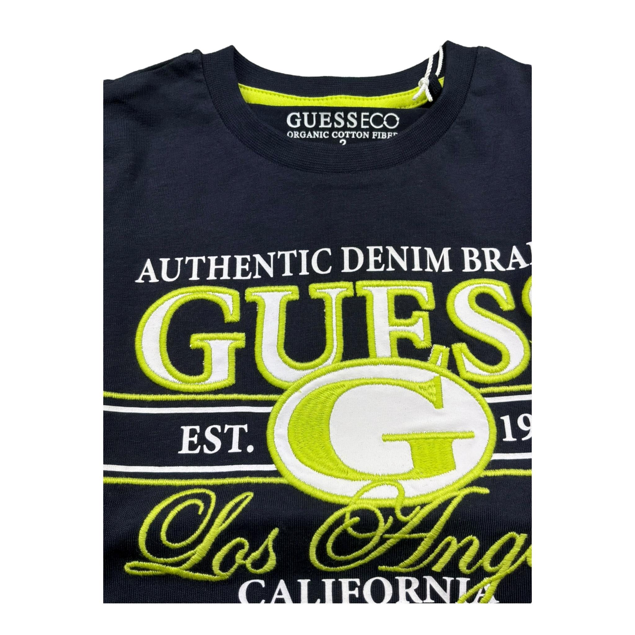Guess T-Shirt Girocollo Tinta Unita con Stampe per Bambino N5RI23K8HM4X BLU GUESS 