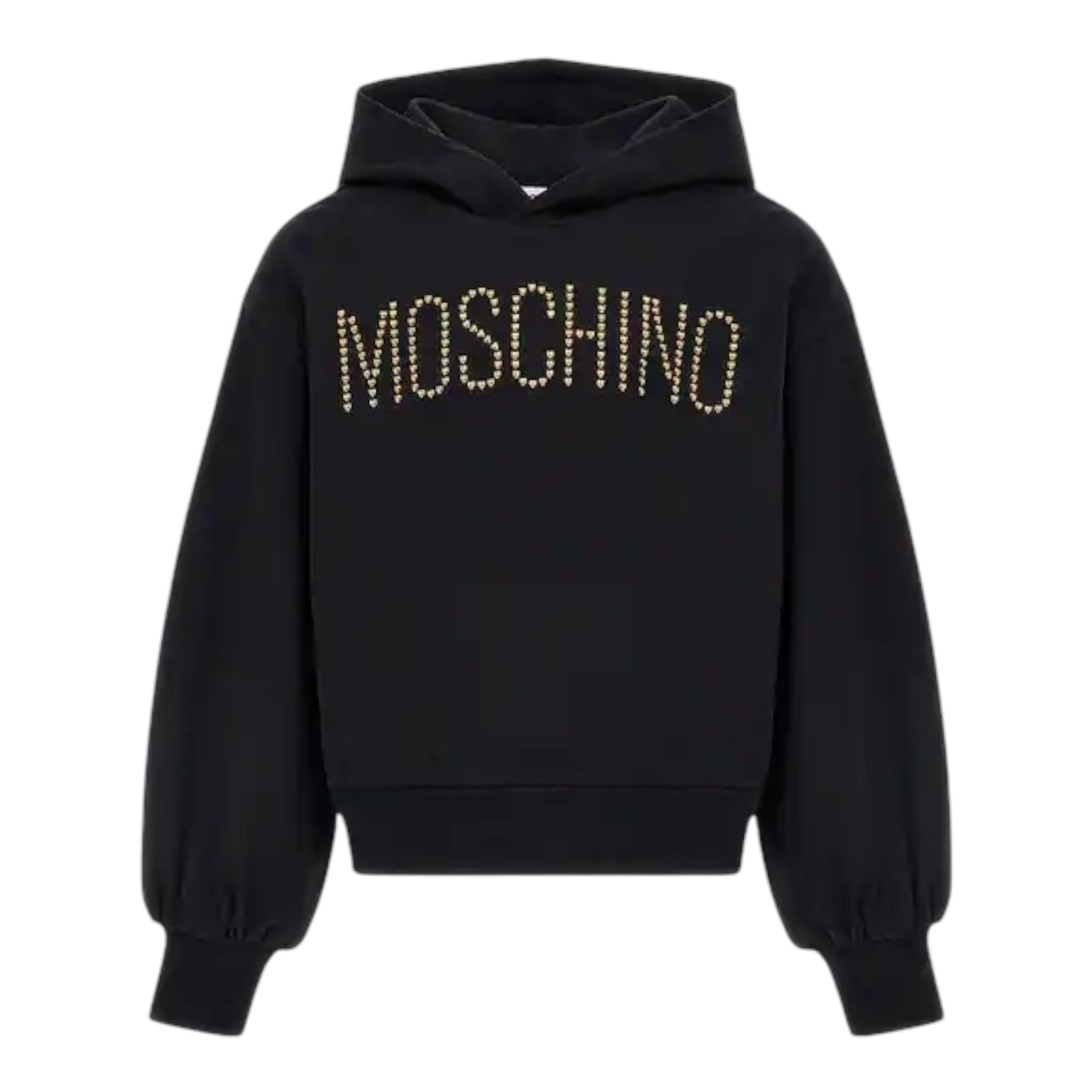 MOSCHINO felpa chiusa cn cappuccio tinta unita con applicazioni Nero per Bambina HDF05Z NERO MOSCHINO 