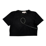 Please T-Shirt Modello Crop Tinta Unita con Brillantini per Bambina MB26032G73 NERO PLEASE 