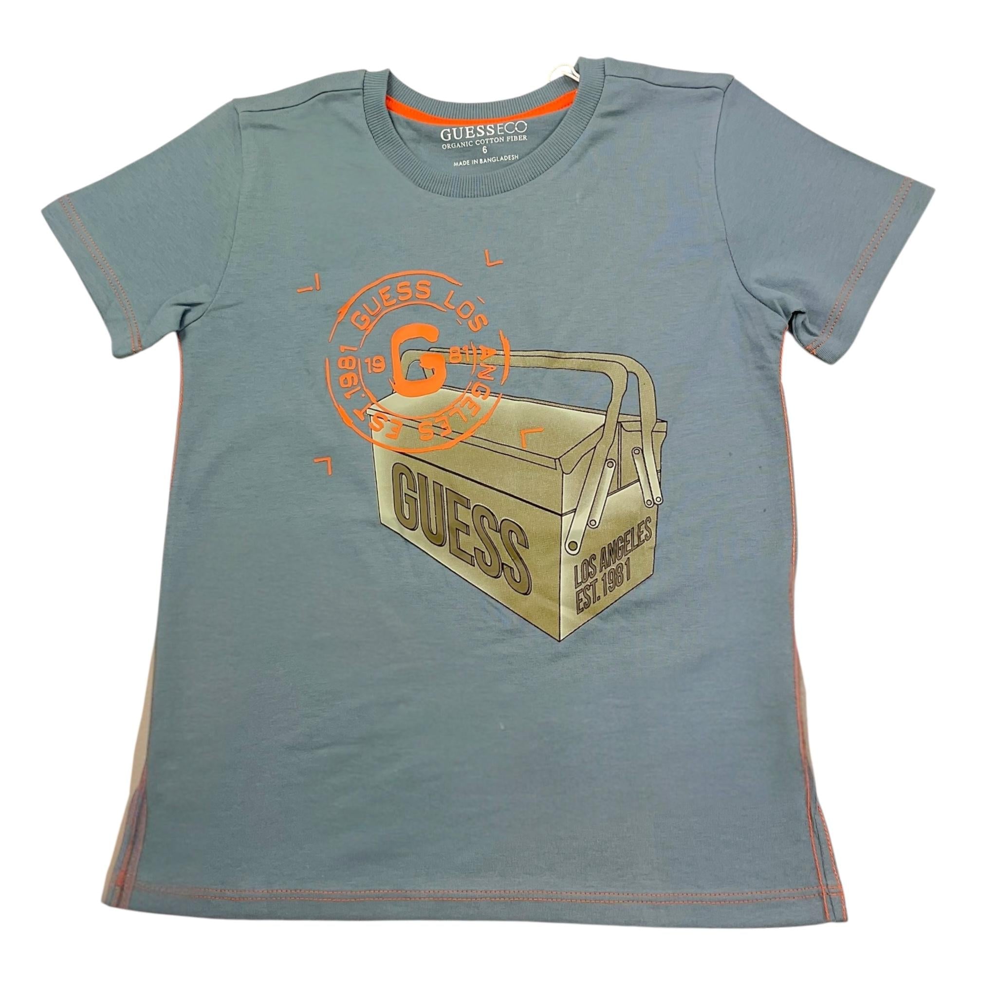 Guess T-Shirt Girocollo Tinta Unita con Stampa per Bambino N5RI27K8HM4J AZZURRO GUESS 