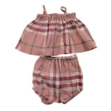 Teddy E Minou Complete Shirt-Ghettina Solid Color With Bordeaux Check Pattern For Baby Girl