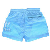 CP Company Baby Girl Solid Color Swimsuit With Logo Print Light Blue