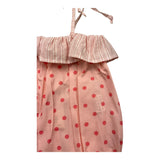 Zhoe &amp; Tobiah Baby Girl Solid Color Polka Dot Strap Romper Pink