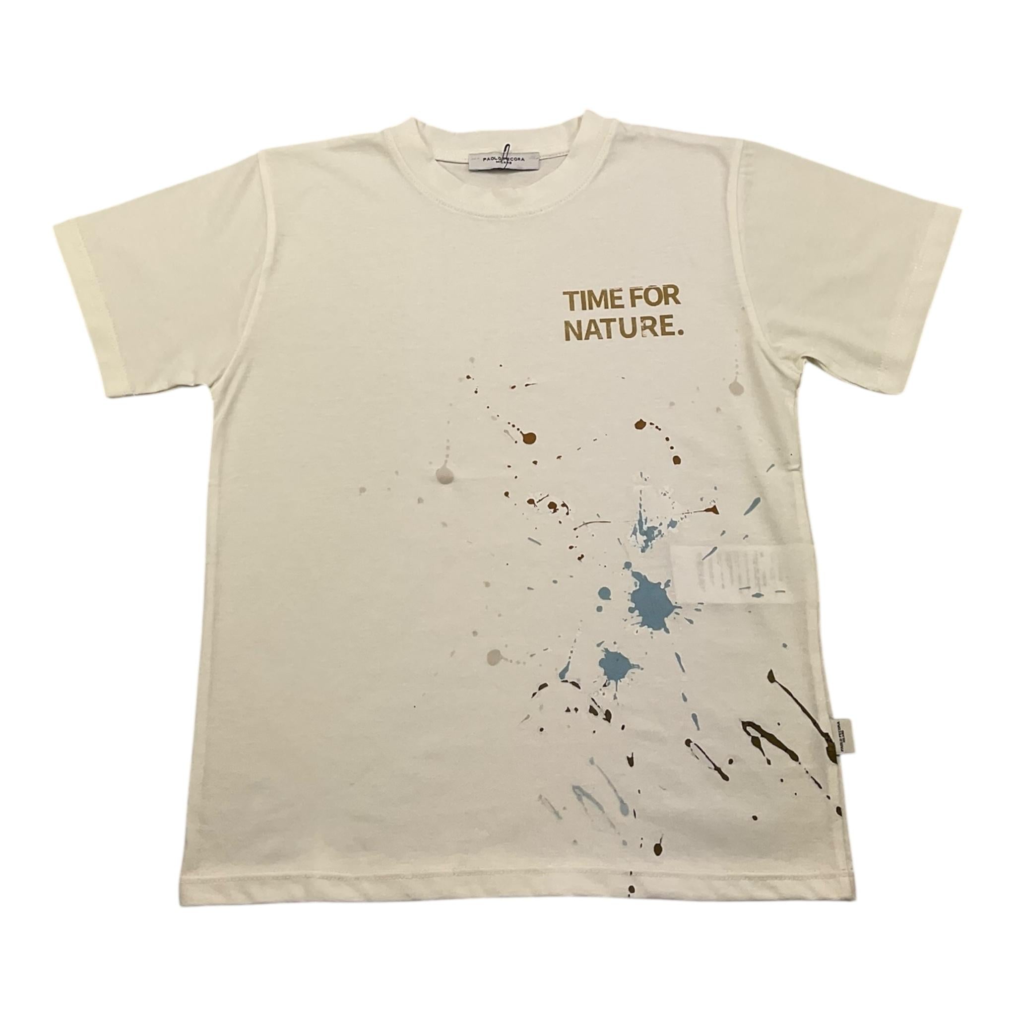 t-shirt girocollo tinta unita con stampe in contrasto PP4029 PANNA PAOLO PECORA 