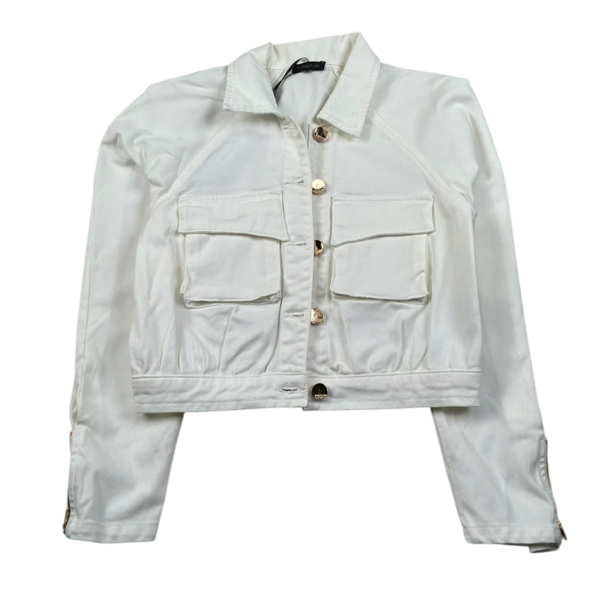 Fun & Fun Giubbino In Denim Tinta Unita per Bambina FJJK01270 BIANCO FUN & FUN 