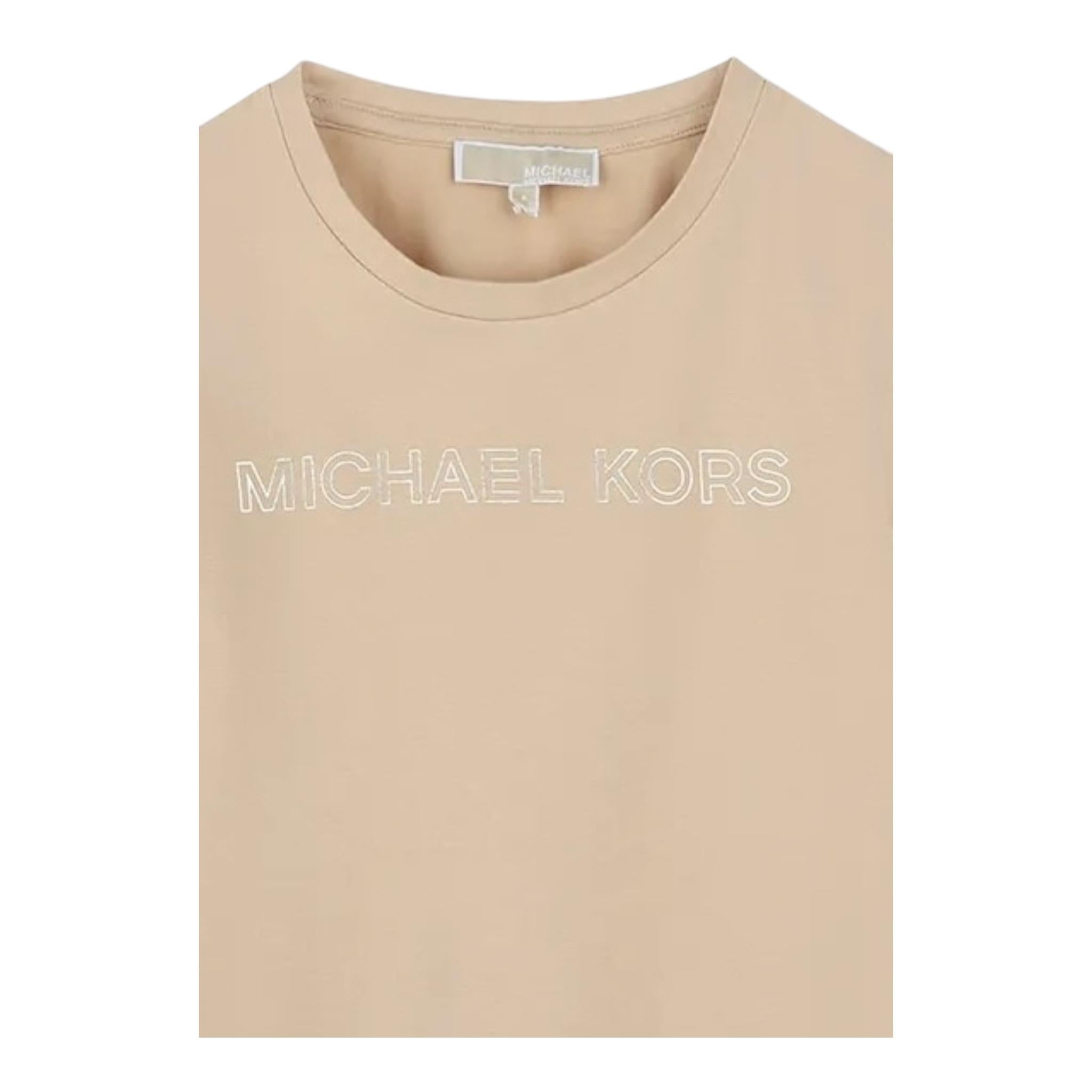 Michael Kors T-Shirt Girocollo Tinta Unita con Stampa per Bambina R30314 BEIGE MICHAEL KORS 