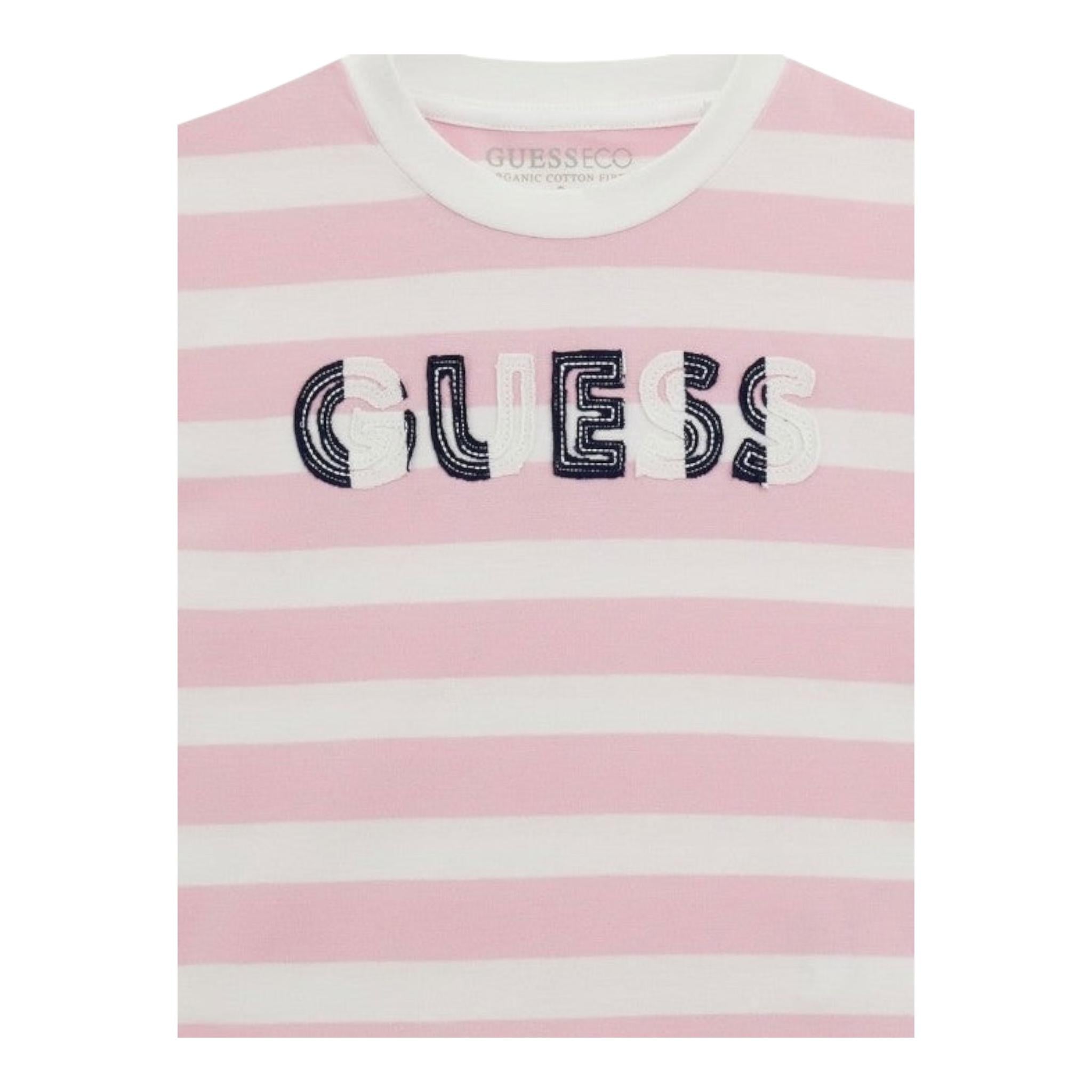 Guess T-Shirt Tinta Unita con Stampa E Fantasia A Righe per Bambina K5RI20K9 ROSA GUESS 