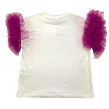 Vicolo Solid Color Crew Neck T-Shirt with White Tulle Sleeves for Girls