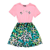 John Richmond Pink Fantasy Print Half Sleeve Dress For Girls