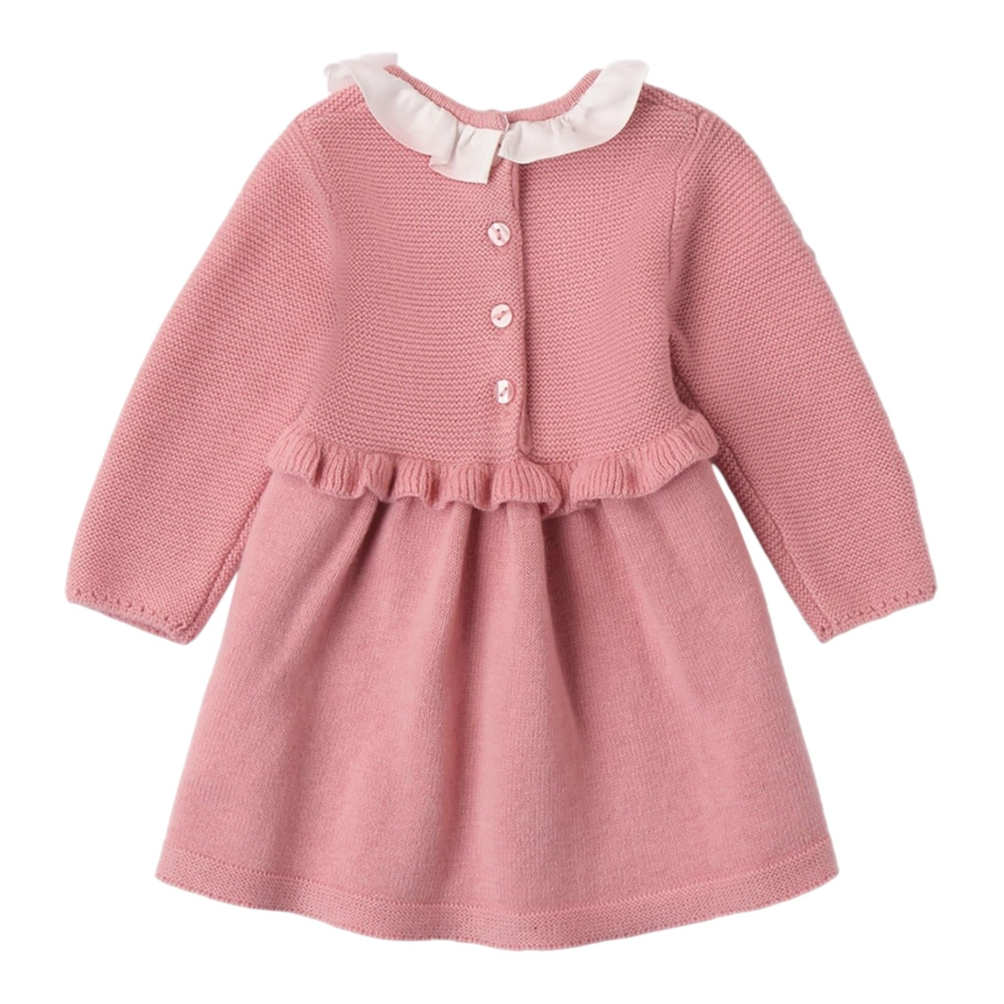 MINI BANDA abito tinta unita con colletto e ricami Rosa per Neonata 3A750 ROSA MINI BANDA 