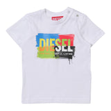 Diesel T-Shirt Crew Neck Solid Color With Contrast Print White For Boys