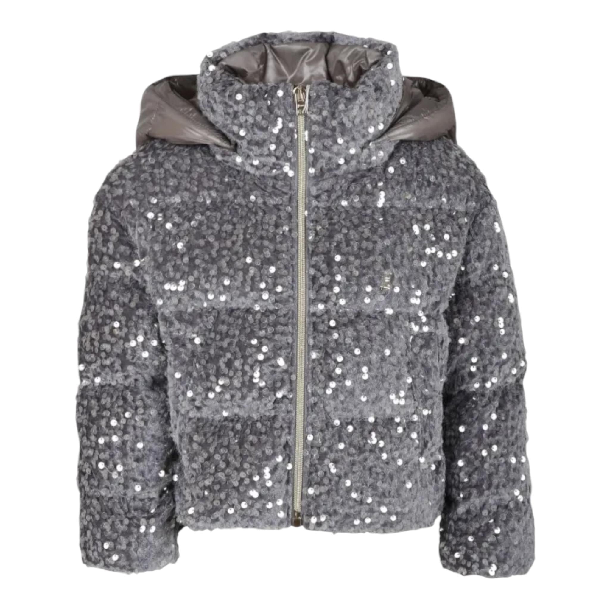 HERNO giubbino tinta unita cn cappuccio e paillettes Grigio per Bambina PI000174G GRIGIO HERNO 
