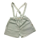 Petit Indi Two-Tone Bermuda Shorts With Striped Pattern And White/Green Straps For Newborns