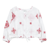 Little Ludo Long Sleeve Shirt Solid Color With Contrast Embroidery White For Girls