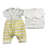 Little Bear 3 Piece Set Cardigan-Bodysuit-Dungarees White/Yellow For Newborn