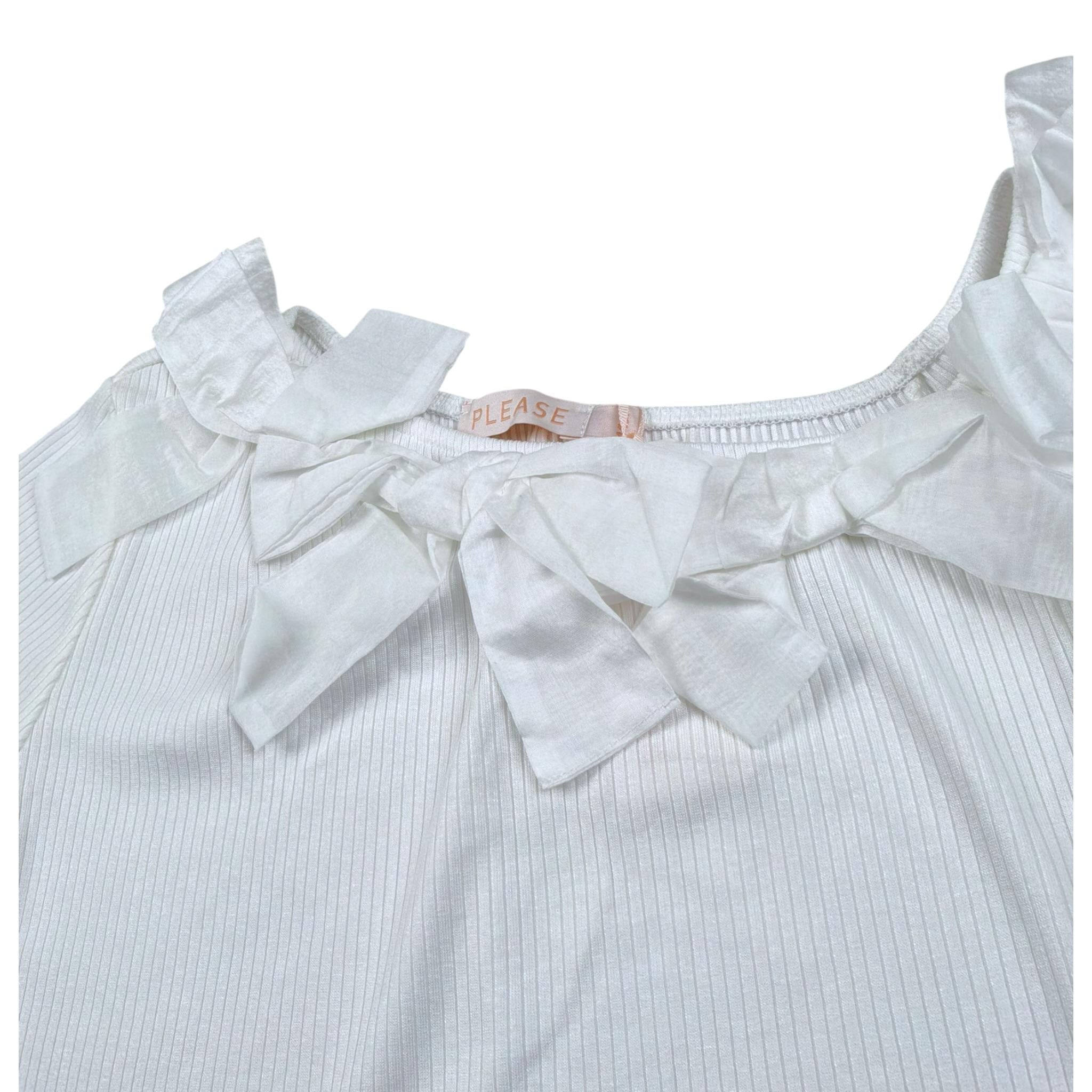 Please T-Shirt Tinta Unita con Applicazioni per Bambina MB32070G73 BIANCO PLEASE 