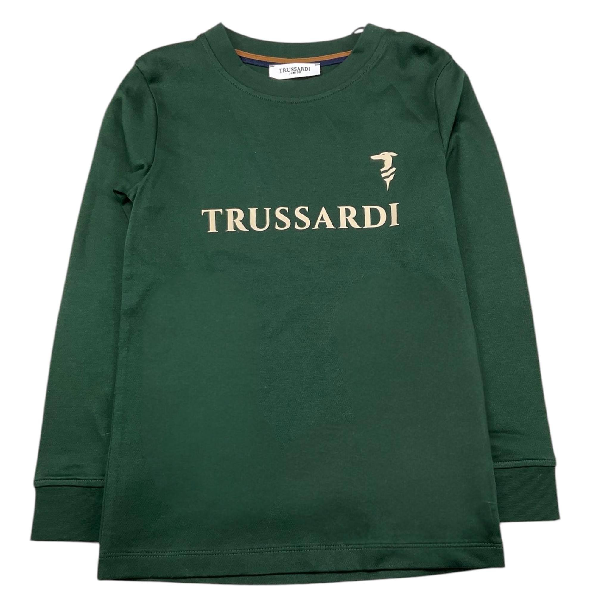 TRUSSARDI shirt girocollo tinta unita con stampa logo Verde per Bambino TBA25057TS VERDE TRUSSARDI 