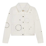 Chloe' Plain Denim Jacket With Buttons White For Girls