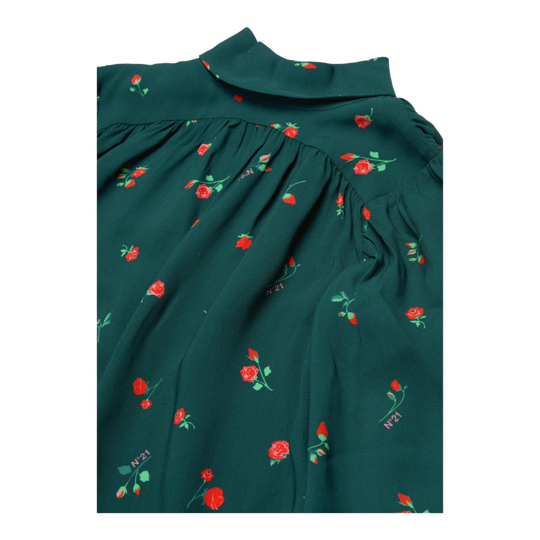 N°21 camicia tinta unita con fantasua rose Verde per Bambina N21A06 VERDE N°21 