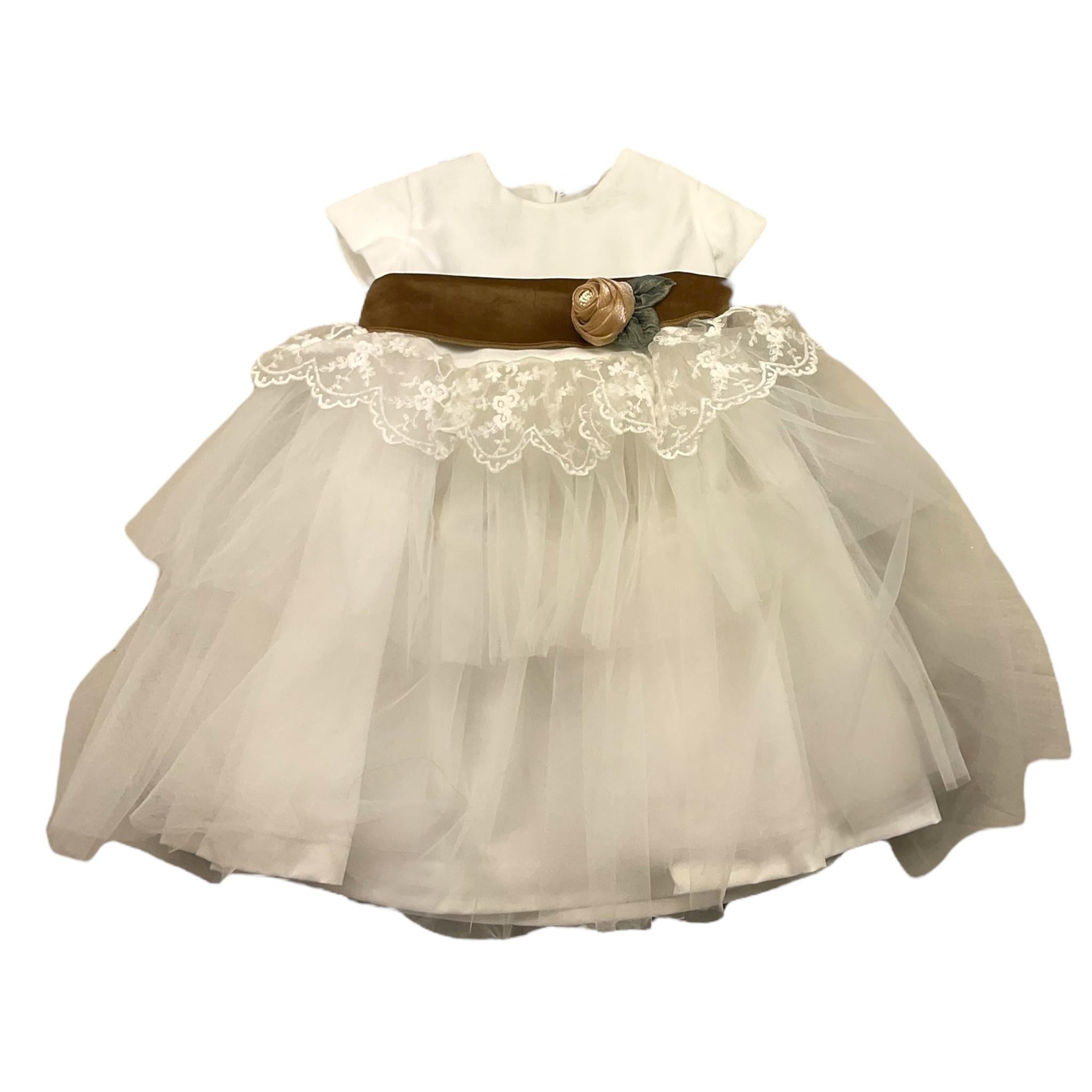 MARLU' abito mezza manica tinta unita con tulle e cinturino in contrasto Bianco per Neonata IH805MC BIANCO MARLU' 