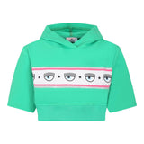Chiara Ferragni Solid Color Crop Hoodie Green For Girls