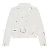 Chloe' Plain Denim Jacket With Buttons White For Girls