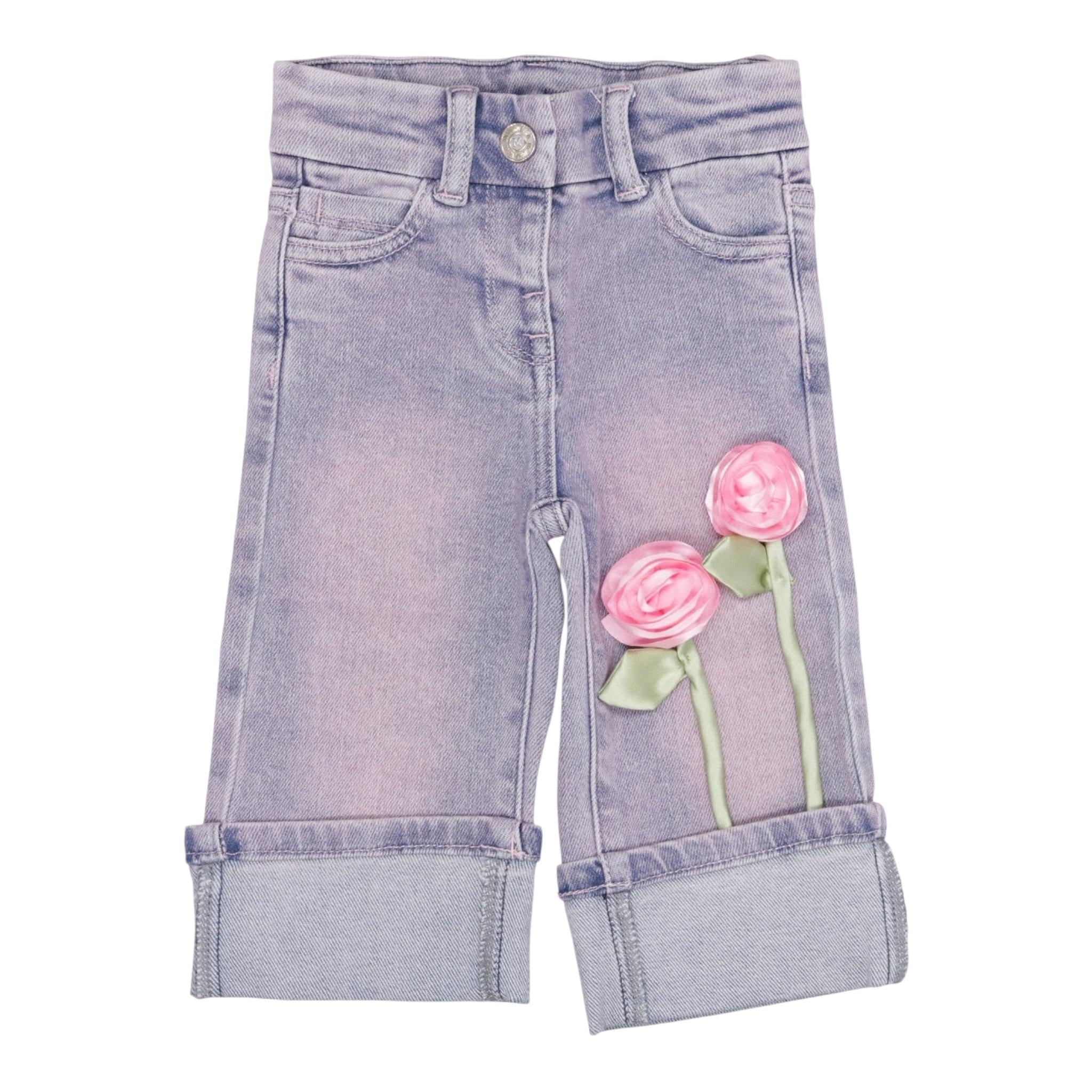 Monnalisa Jeans Tinta Unita con Applicazioni Rose per Neonata 39E400 ROSA MONNALISA 