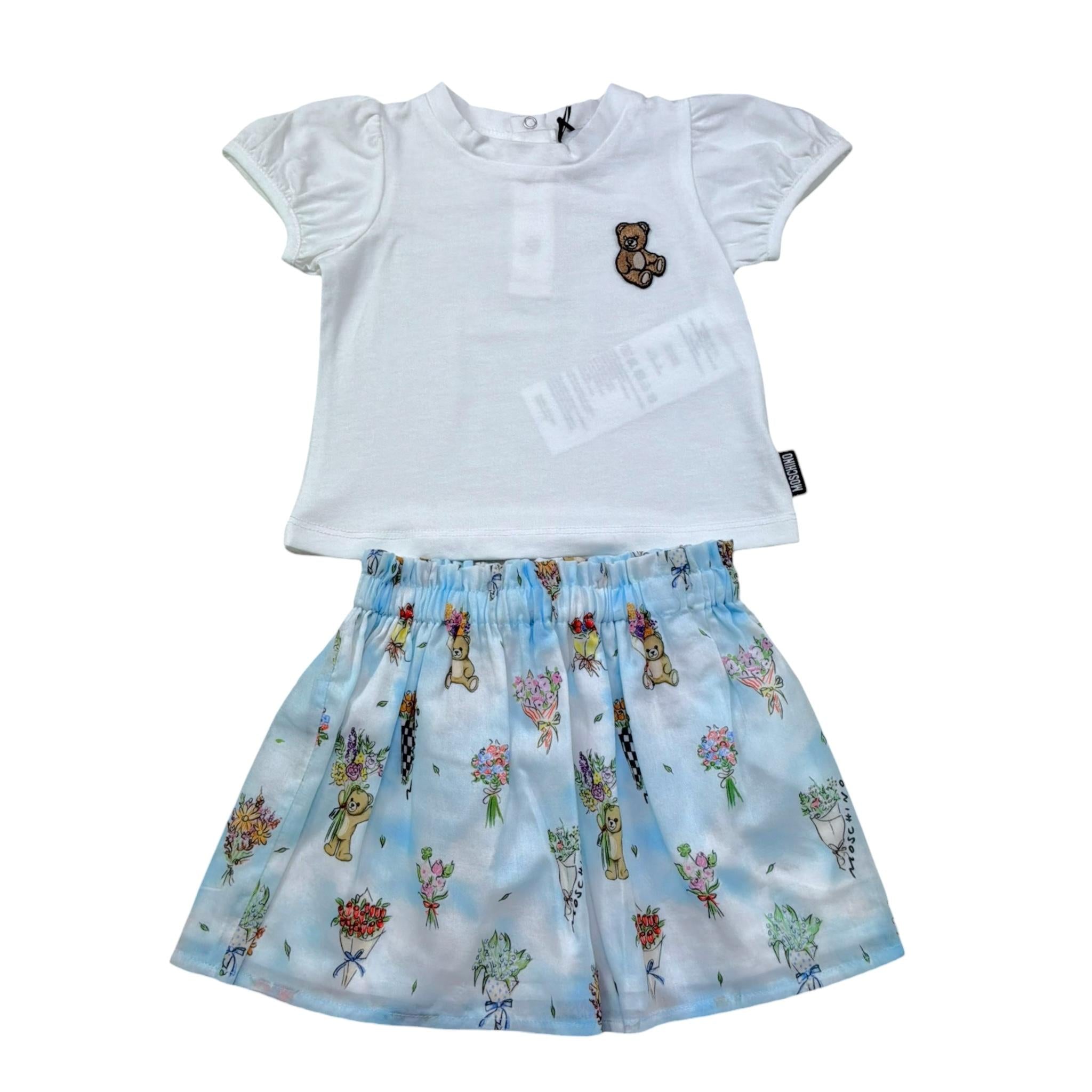 Moschino Completo 2 Pezzi T-Shirt-Gonna Bicolore per Neonata MDG01R BIANCO/AZZURRO MOSCHINO 