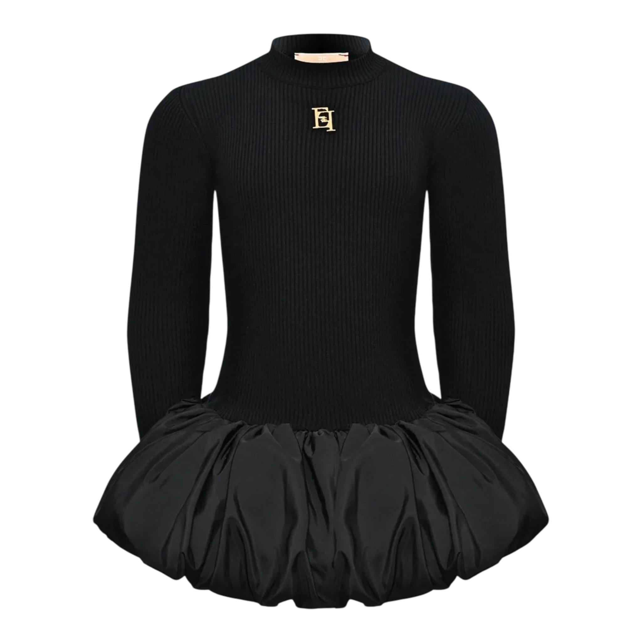 ELISABETTA FRANCHI abito tinta unita mezzo collo con logo Nero per Bambina EFAB544 NERO ELISABETTA FRANCHI 