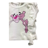 M+E' Solid Color Tank Top with Crew Neck and White Panther Print for Baby Girls