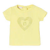 Liu Jo Solid Color Crew Neck T-Shirt with Yellow Glitter Print for Baby Girls