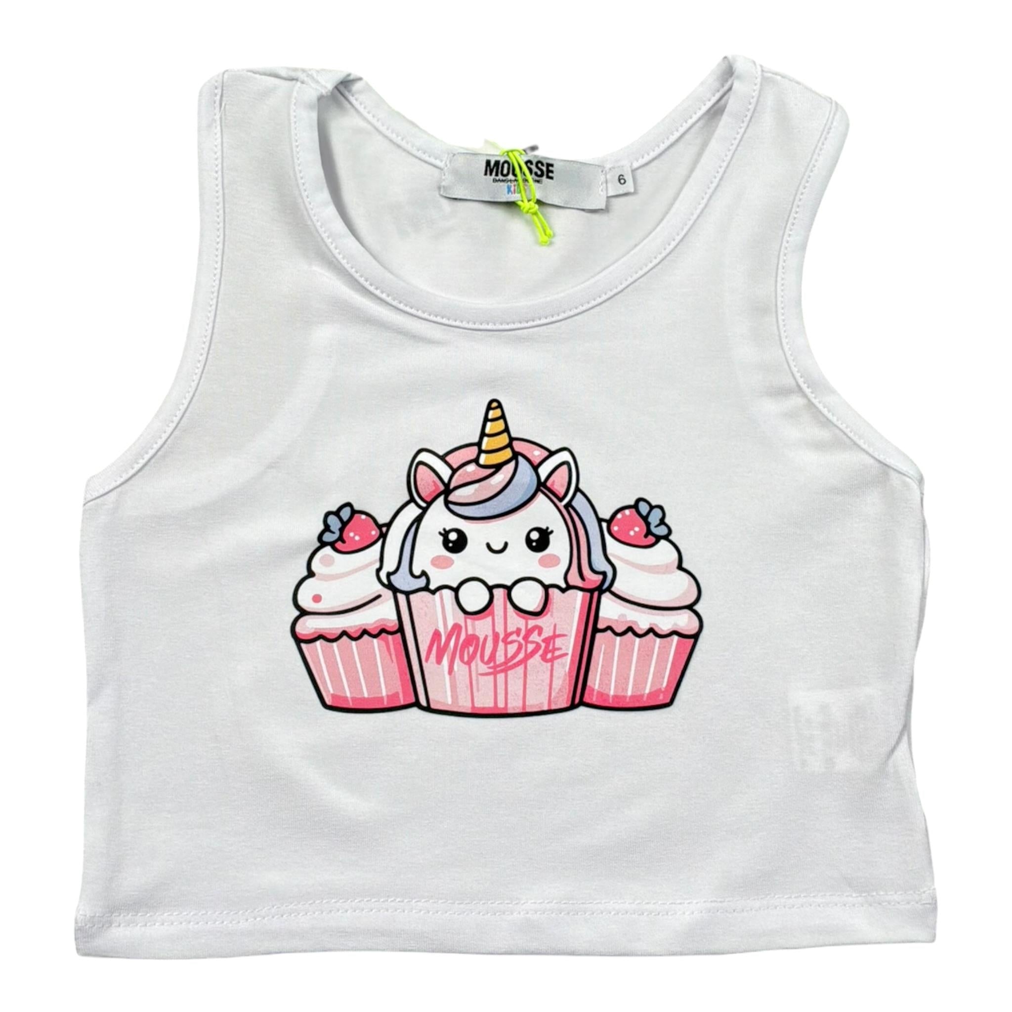 Mousse Canotta Tinta Unita con Stampa per Neonata UNILEOOO BIANCO MOUSSE 